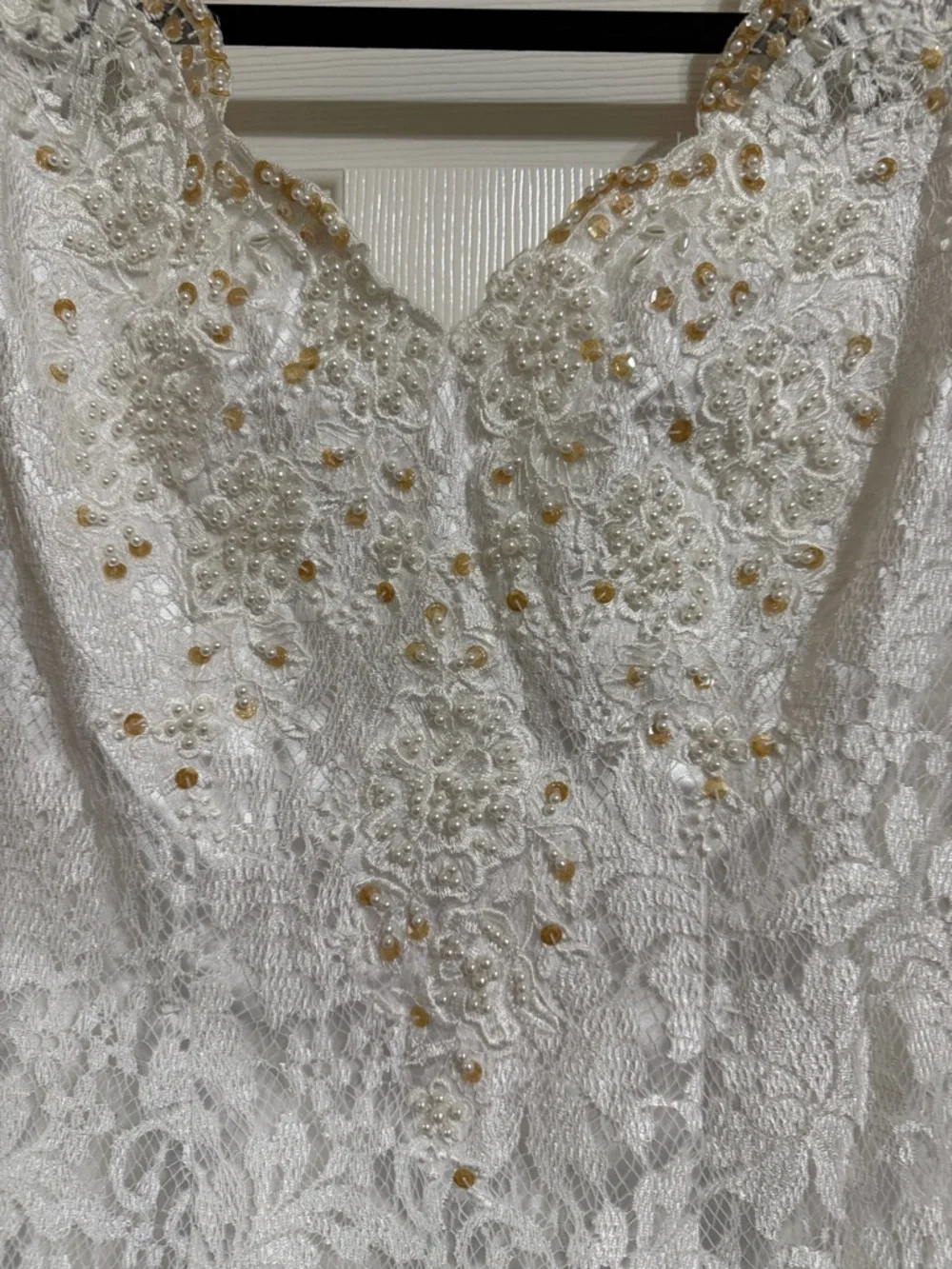Elegant White Lace Wedding Dress with Beaded Accents - Picture 2 of 6